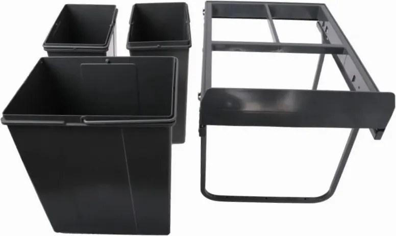 Cos gunoi incorporabil Practi Eco GTV, colectare selectiva, pentru corp de 400 mm, gri antracit, 2 x 10 l + 1 x 20 l Gri antracit, Plastic, L:364 mm;