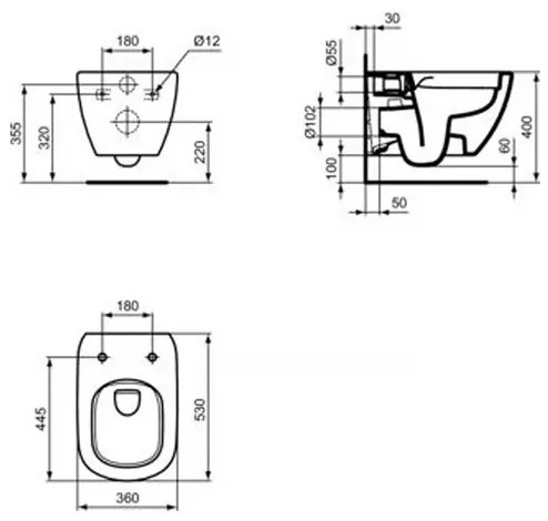 Vas WC suspendat rimless Ideal Standard Tesi Rimless+ negru mat