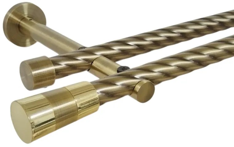 Galerie dubla twist picior universal fara inele prindere perete valeo 19/19 mm aur antic (Alege marime: 320 cm)