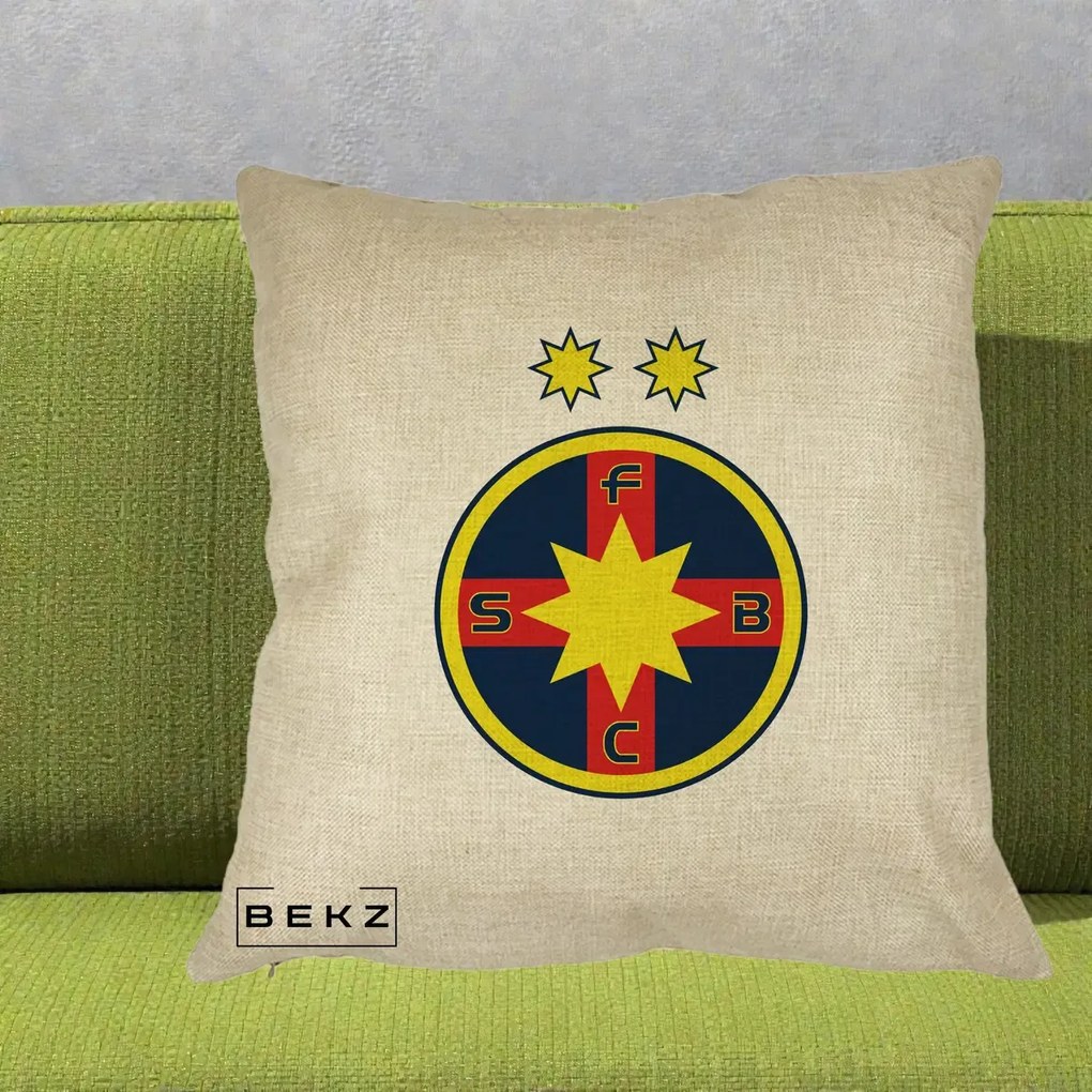 Perna Personalizata FCSB Fotbal Club Steaua Bucuresti, 40x40 cm, Crem, Husa Detasabila, Perna Inclusa, BEKZ®
