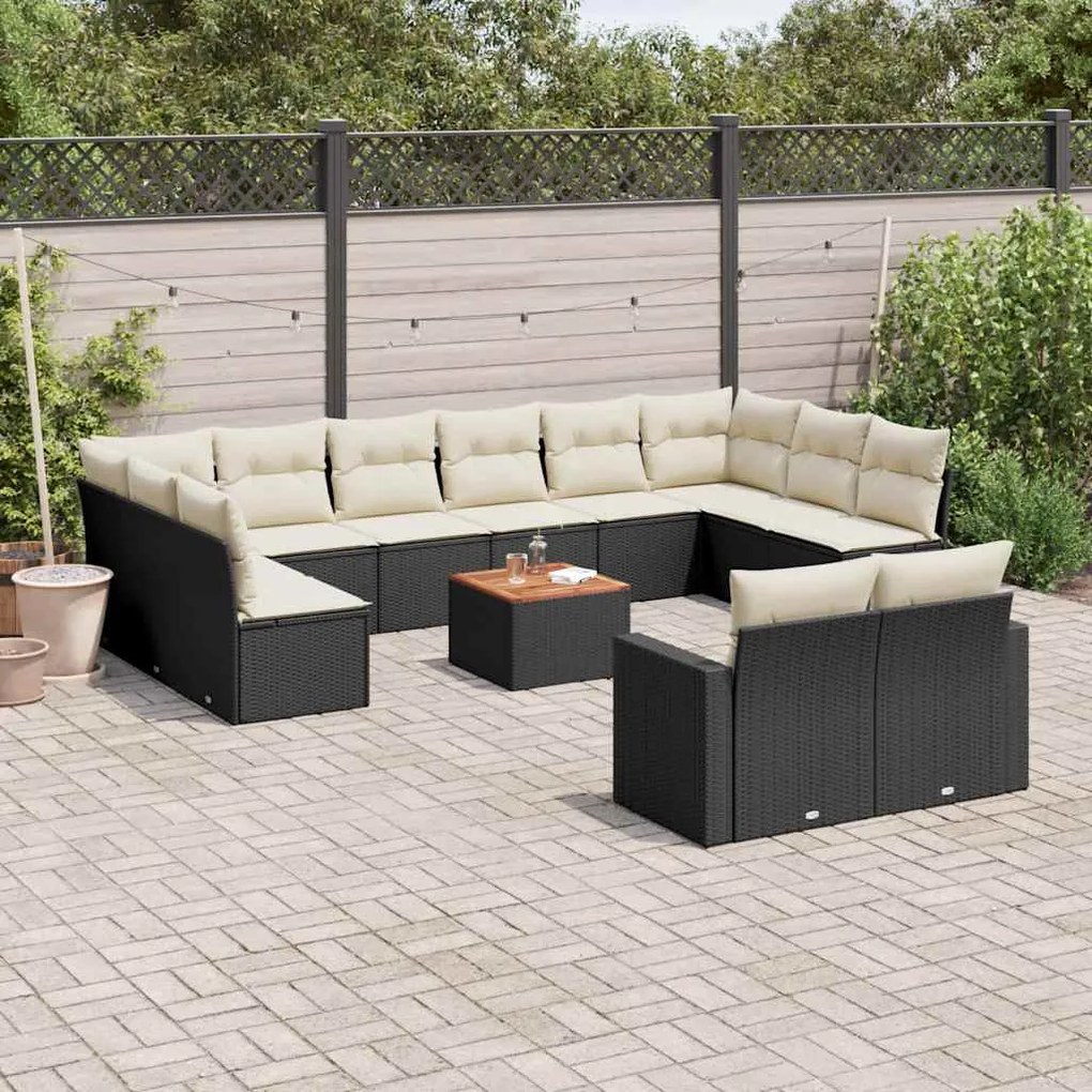 vidaXL Set mobilier de grădină cu perne, 13 piese, negru, poliratan