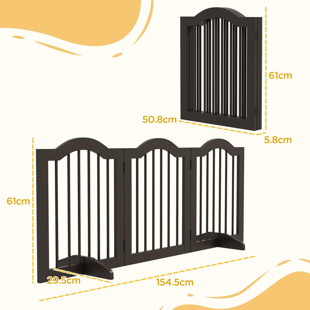 PawHut Barieră Pliabilă pentru Câini cu 3 Secțiuni din Lemn și Picioare, 154,5x29,5x61 cm, Cafeniu | Aosom Romania