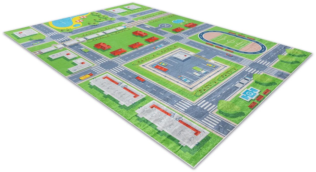 BAMBINO 2624 covor lavabil Oraș, străzi pentru copii anti-alunecare - verde / gri
