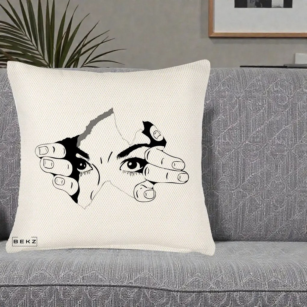 Perna Decorativa Ochi care Rup Suprafata, 40x40 cm, Crem Reliefat, Husa Detasabila, Perna Inclusa, BEKZ®