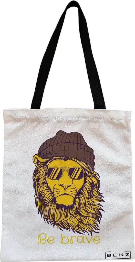 Sacosa de Panza pentru Cumparaturi, Geanta Tote, model Be Brave, Cu fermoar, 38x34.5 cm, Alba, BEKZ®