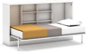 Pat rabatabil orizontal single cu somiera si canapea 2 locuri -  LIFE&amp;DIVER CONFORT SET (90X190) - Alb Mat