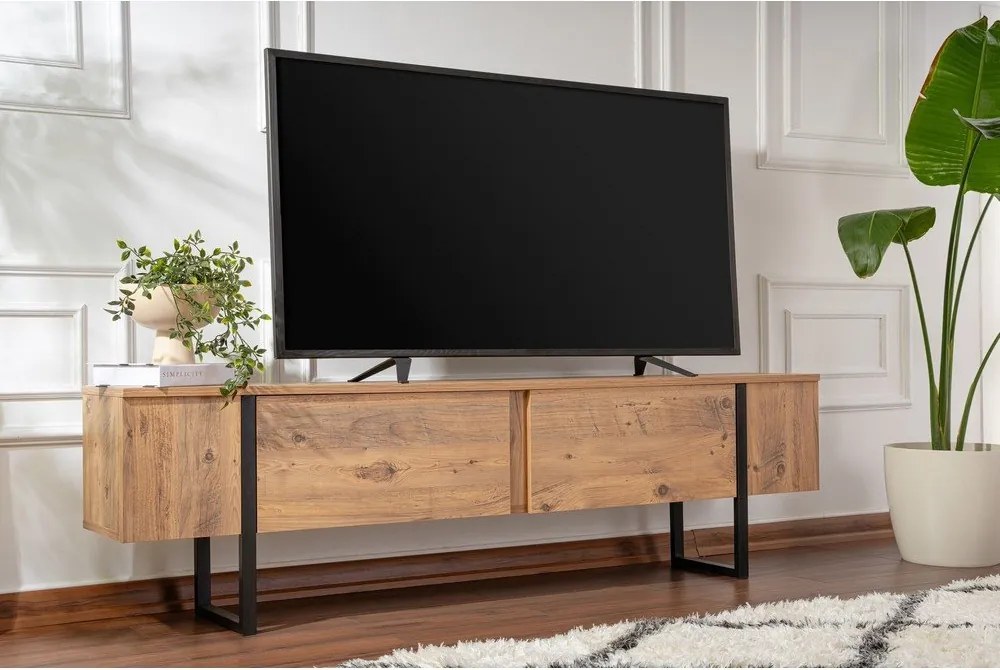 Comodă TV în culoare naturală cu aspect de lemn de pin 180x50x29,5 cm Serenity – Kalune Design