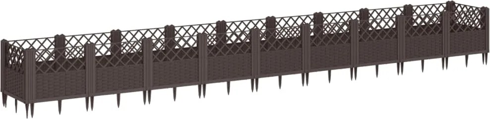 vidaXL Jardinieră de grădină cu țăruși, maro, 363,5x43,5x43,5 cm, PP