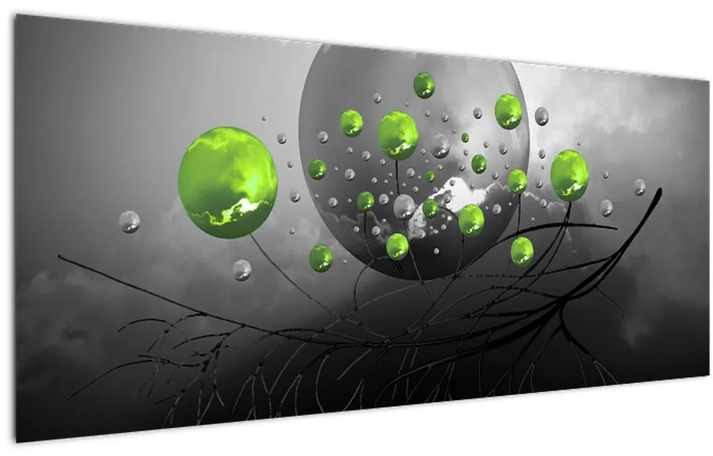 Tablou cu bile abstracte verzi (120x50 cm), în 40 de alte dimensiuni noi