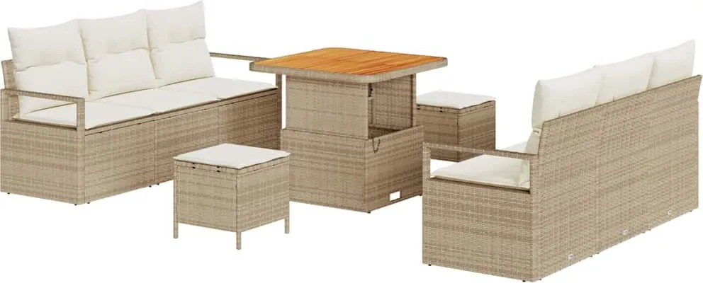 vidaXL Set de canapele pentru grădină 9 pcs Bej Rattan poli