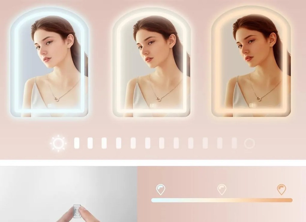 Masuta machiaj cu Oglinda LED si 2 Sertare pentru Cosmetice, Set Masa toaleta 90 cm, Alb, masuta cosmetica, vanity - SEA910