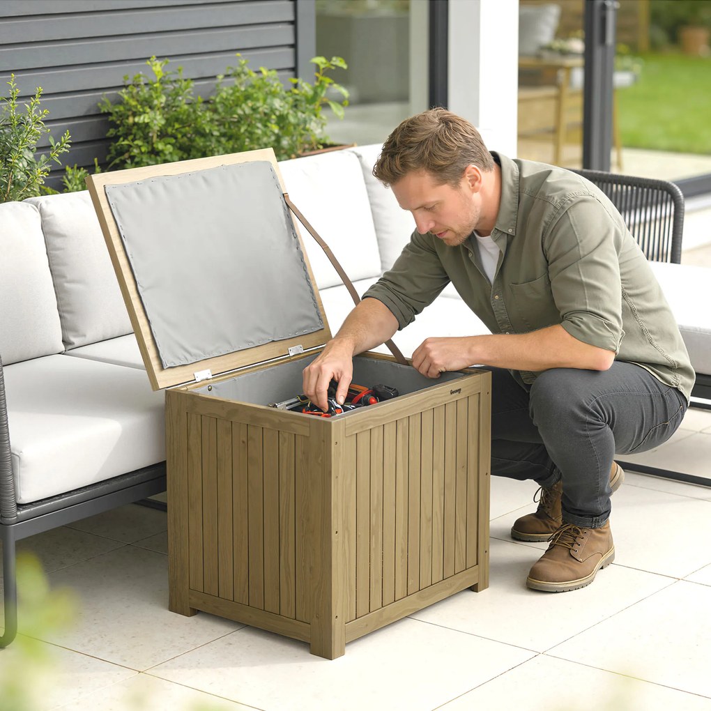 Outsunny Bancă de Exterior 130L, Capac, Cutie Lemn cu Balamale și Curea | Aosom Romania