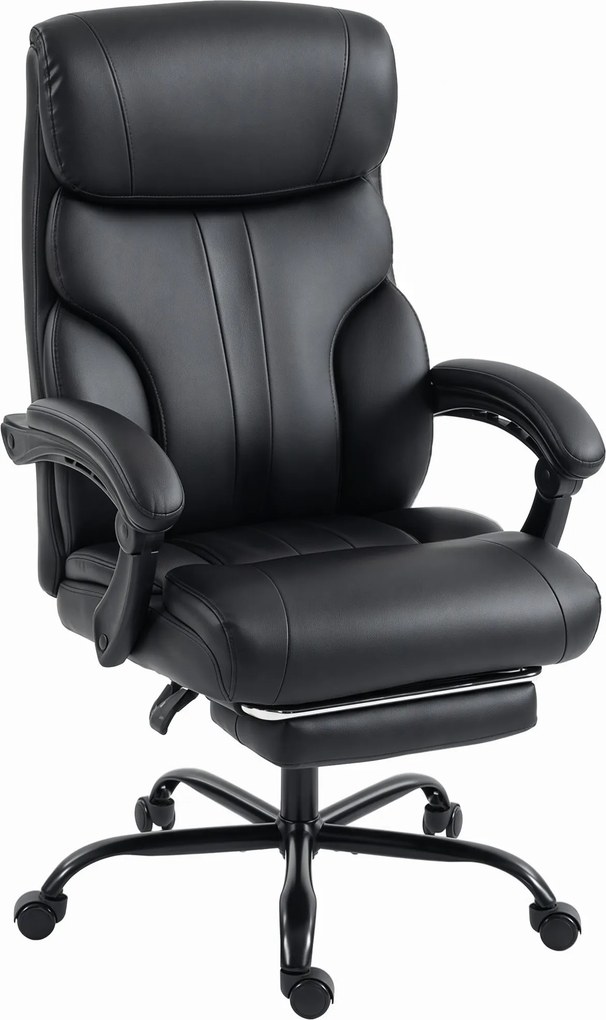 HOMCOM Scaun de birou ergonomic rotativ, rabatabil 165°, din piele ecologică PU, cu suport pentru picioare și înălțime reglabilă, negru | Aosom Romania