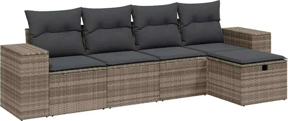 vidaXL Set canapele de grădină cu perne, 5 piese gri deschis poliratan