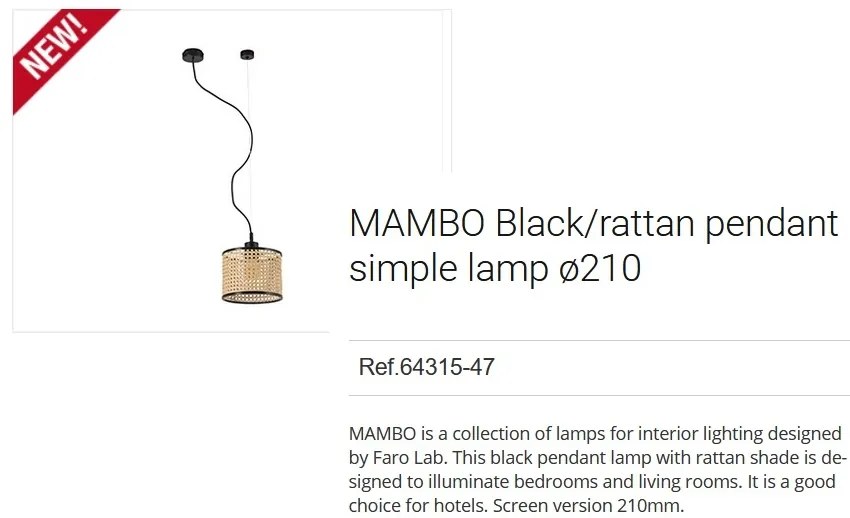 Lustra pendul moderna design natural MAMBO simple 21cm negru/ratan 64315-47