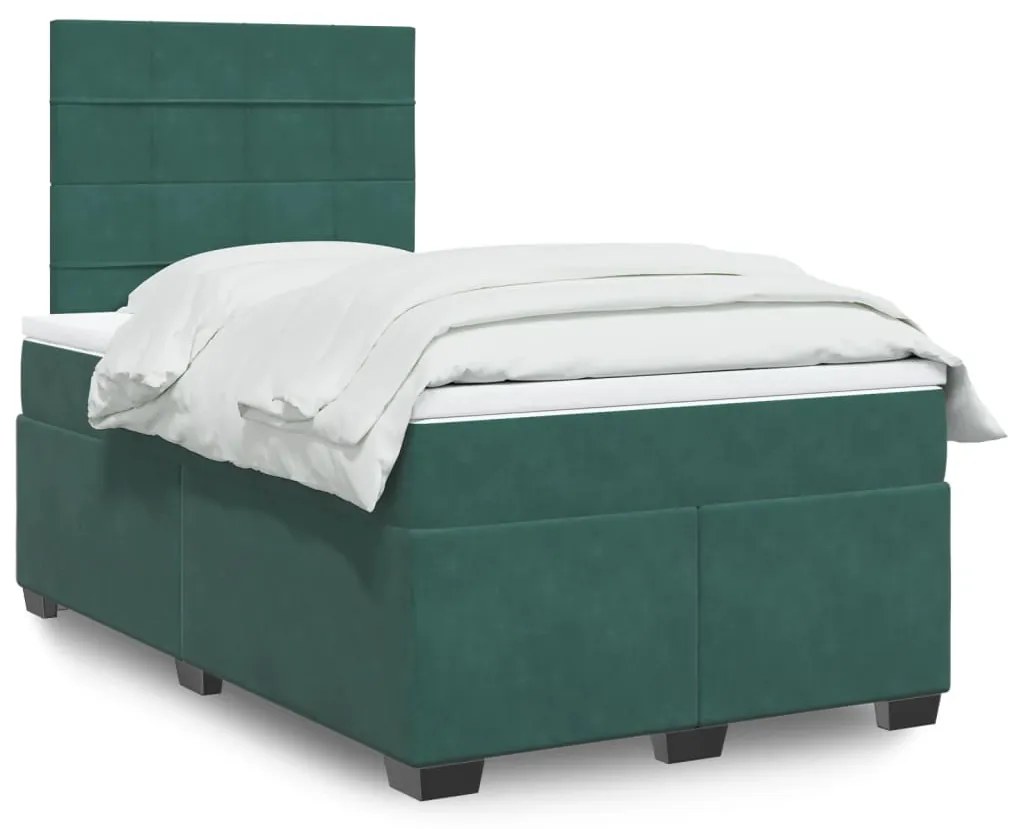 3293185 vidaXL Pat box spring cu saltea, verde închis, 120x200 cm, catifea