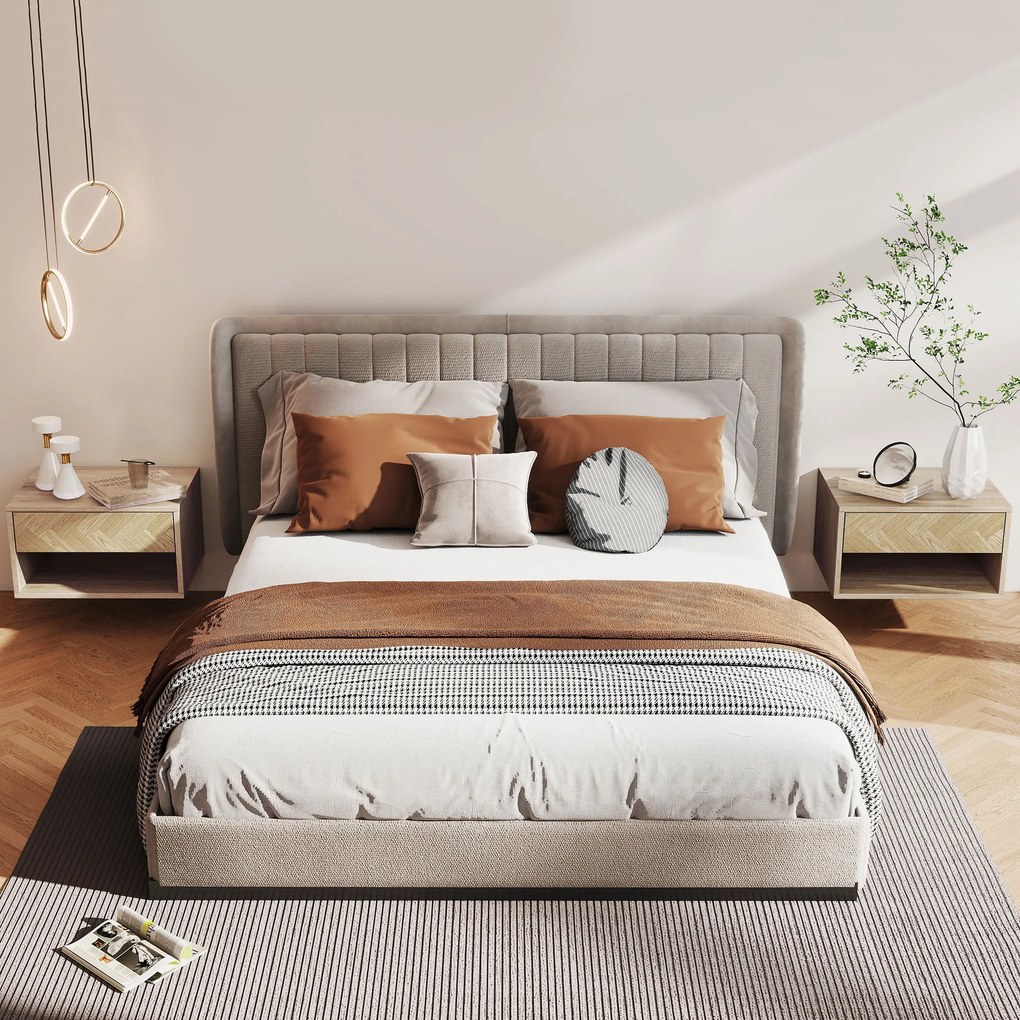 HOMCOM Set de 2 Noptiere Suspendate cu Sertar și Compartiment 37x32x21 cm Lemn Natural | Aosom Romania