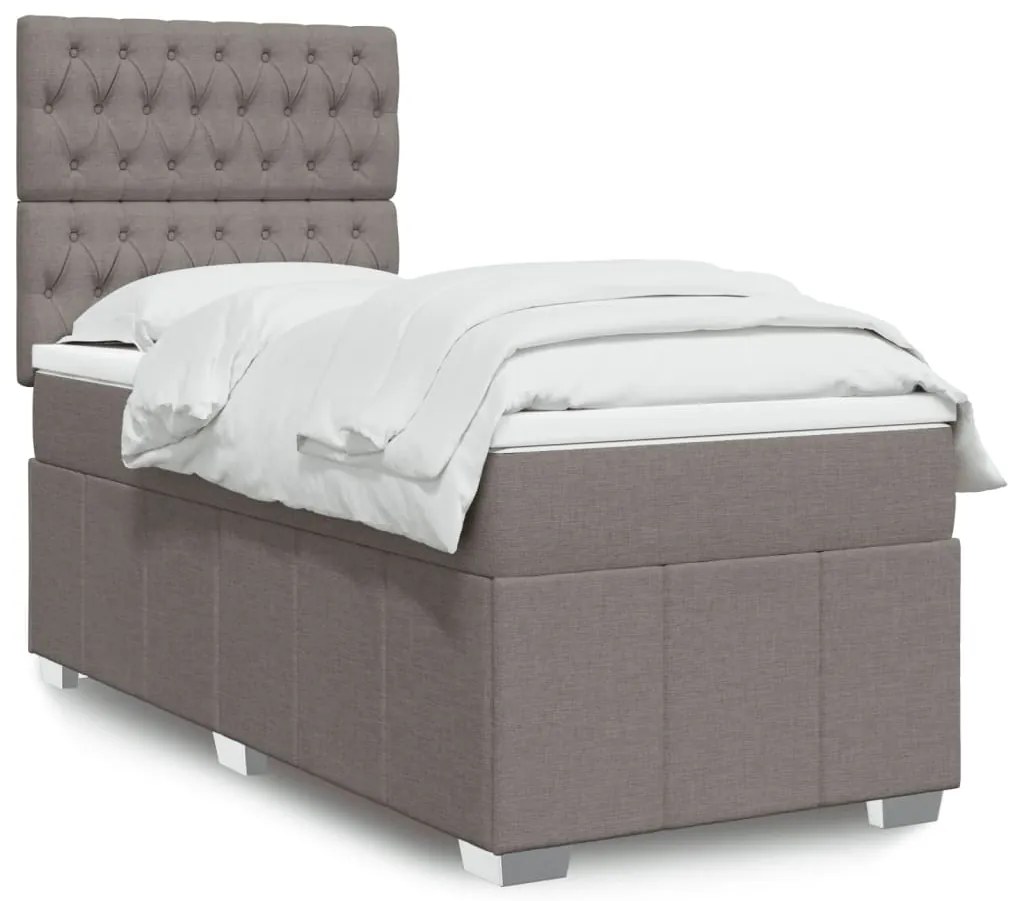 vidaXL Pat box spring cu saltea, gri taupe, 90x200 cm, textil