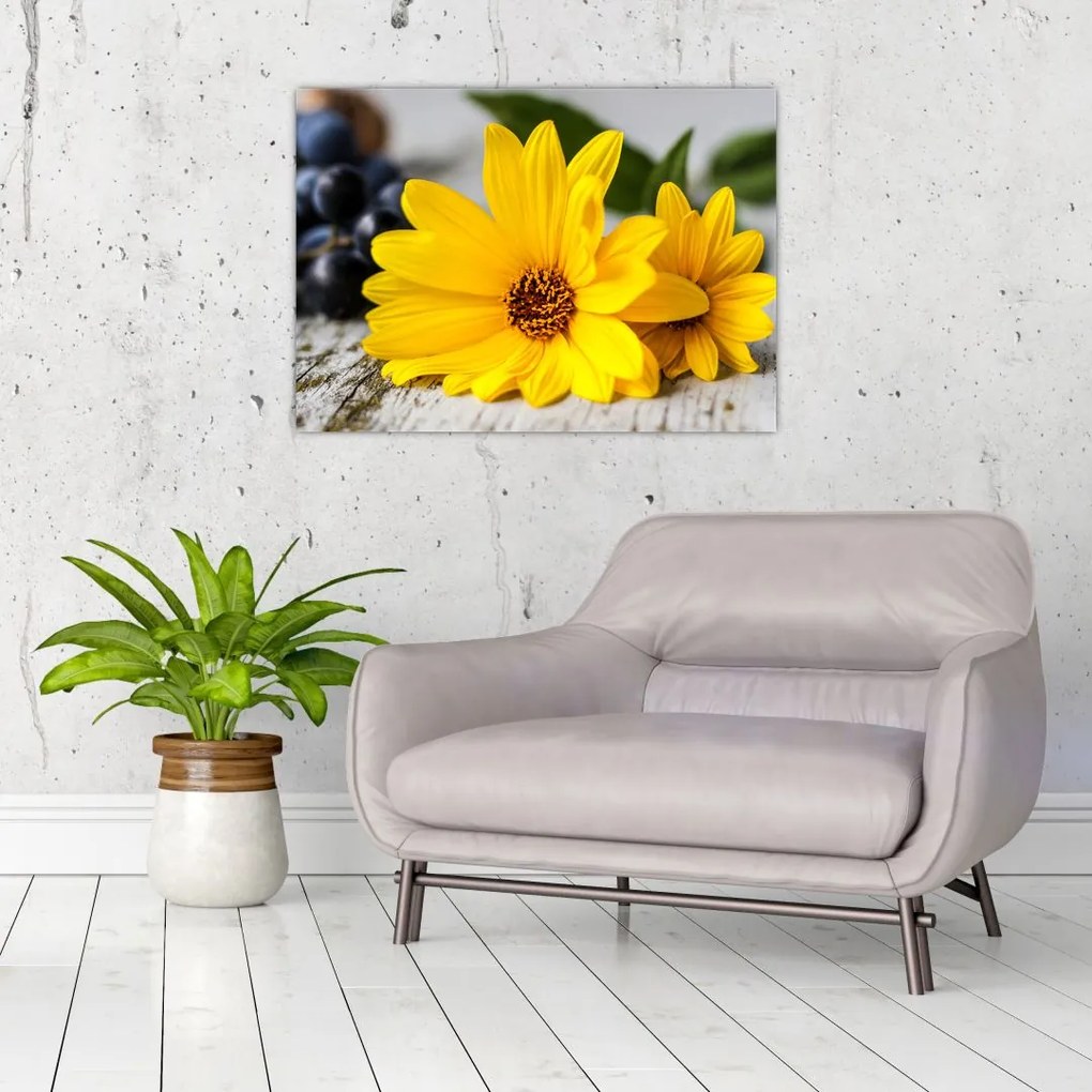 Tablou pe sticlă cu floare galbenă (70x50 cm)