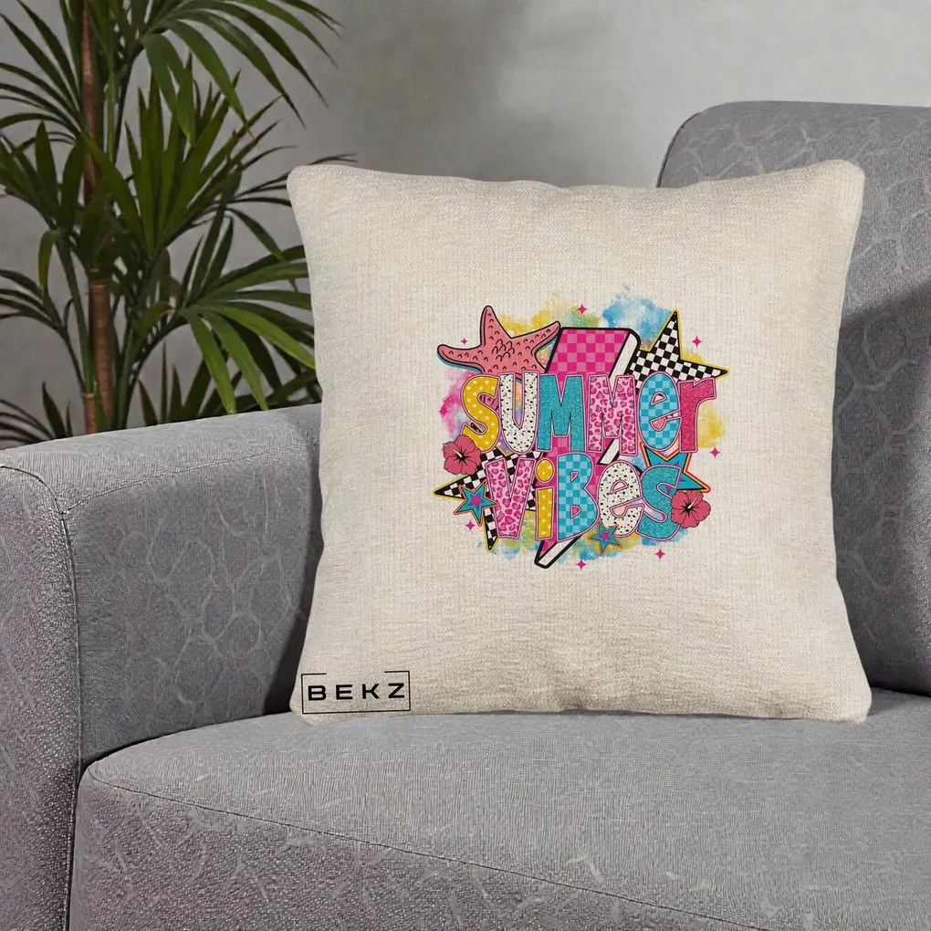 Perna decorativa Summer Vibes Colorata, 40x40 cm cu Umplutura, Bej Canapea, BEKZ