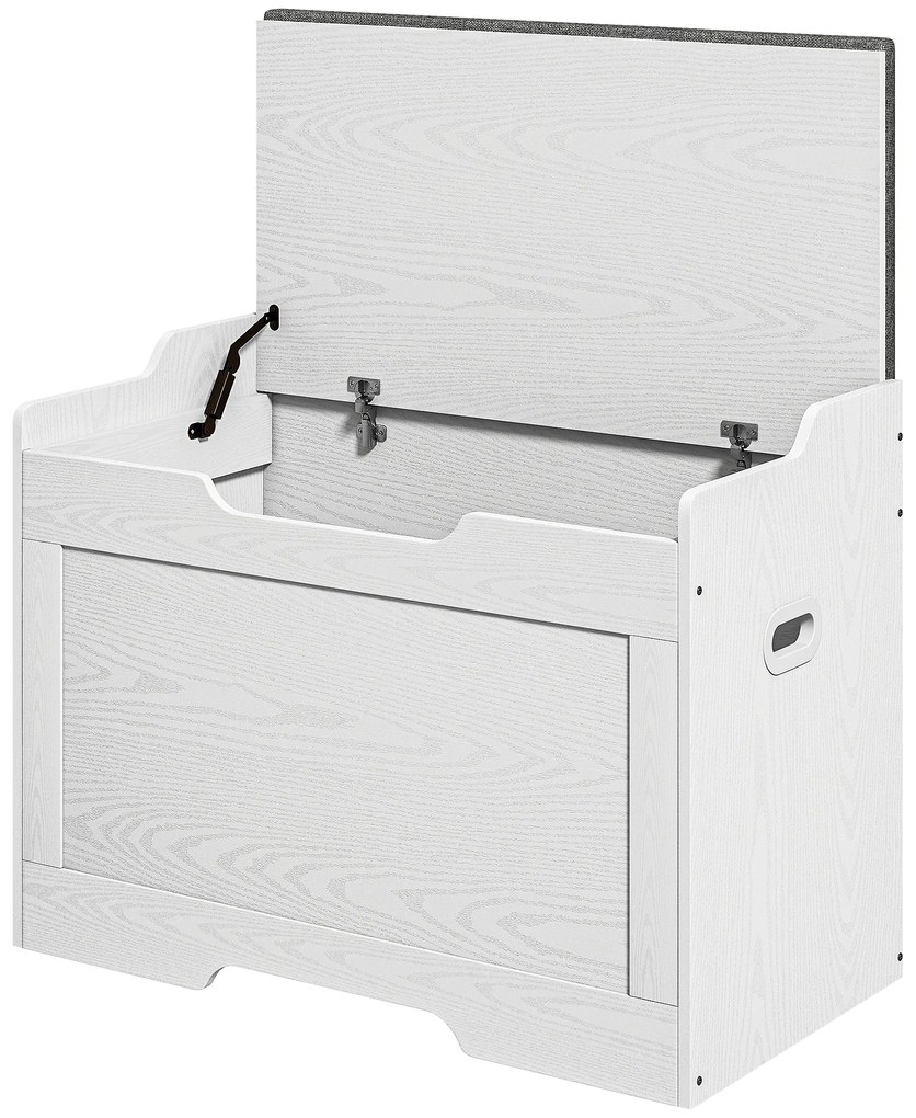 HOMCOM Bancă de Depozitare cu Pernă din Material Textil, Bancă Multifuncțională cu Balama de Siguranță, 75x40x56 cm, Alb | Aosom Romania