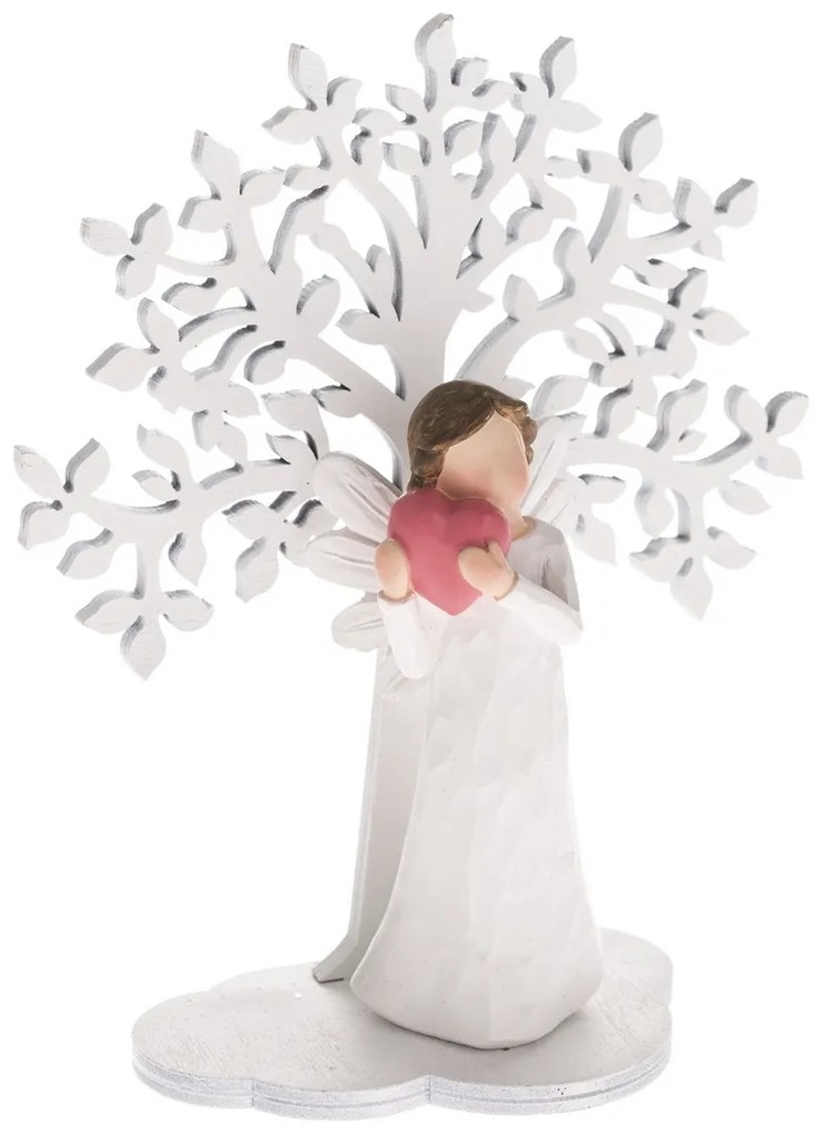 Decorațiune Înger cu inimă, lângă un copac, 15 cm