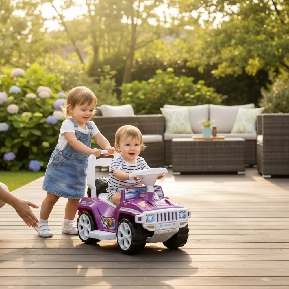 Masinuta copii si bebe NOVOKIDS™ My first SUV Car XXL , Lungime 85 cm, Maner de impins pentru parinti detasabil, Functie trotineta fara pedale,