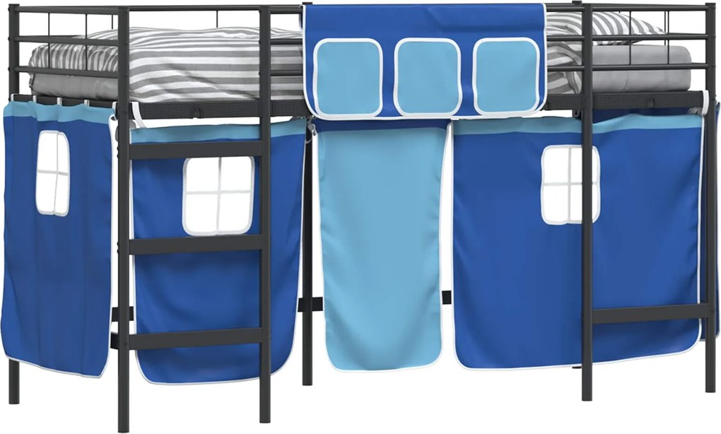 vidaXL Cadru de Pat Pe Două Niveluri pentru Copii cu Cortine