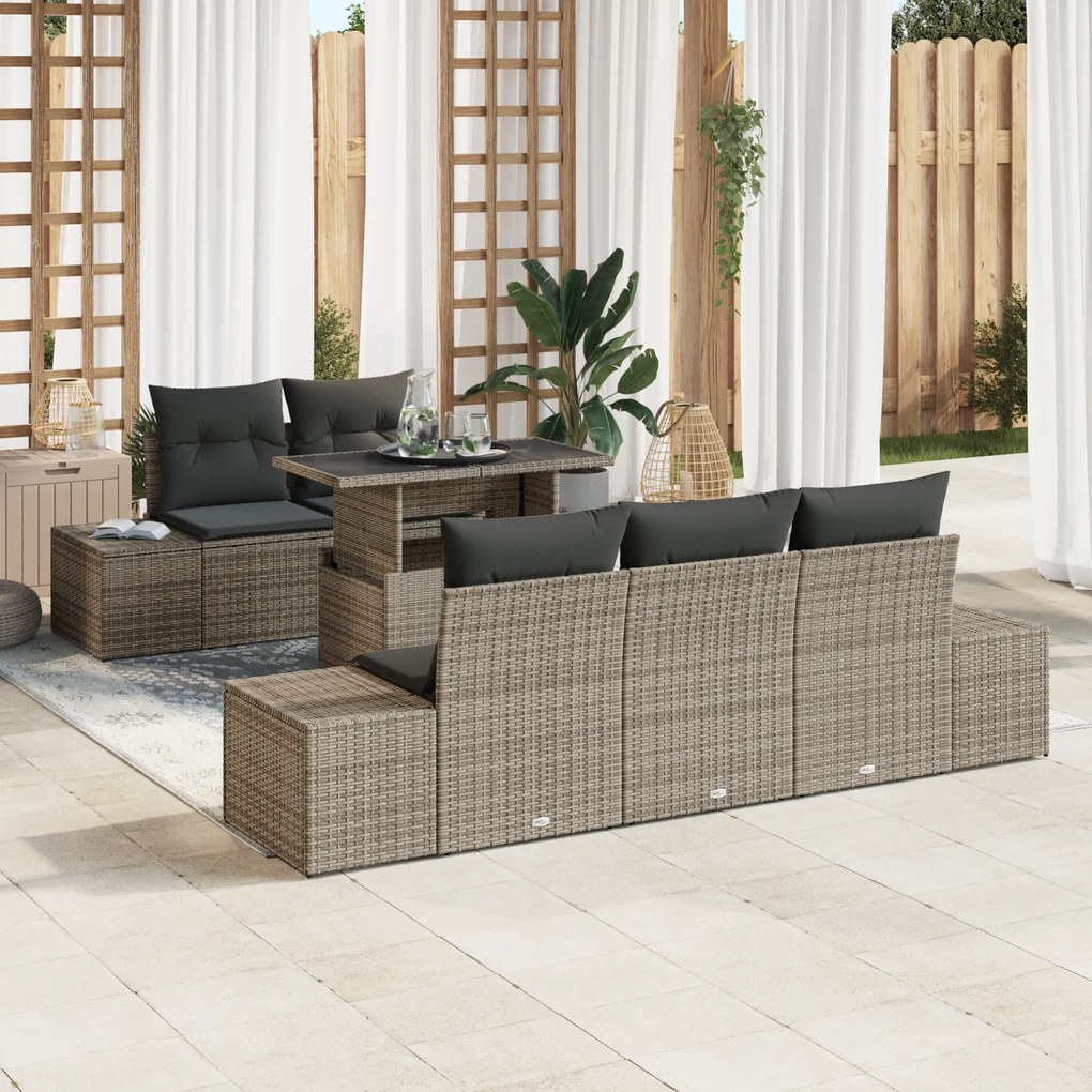 vidaXL Set de canapea de grădină cu 6 piese și perne gri din rattan