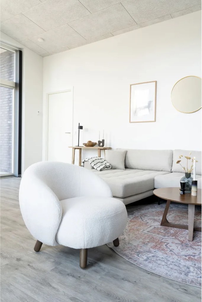 Savona fotoliu, piele artificială de miel, picioare de nuc, alb