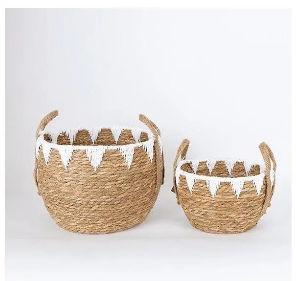 SET 2x coș împletit bej/alb