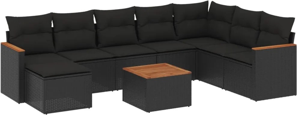 vidaXL Set mobilier de grădină cu perne, 9 piese, negru, poliratan