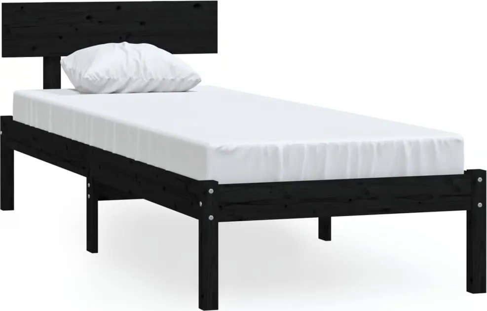 vidaXL Cadru de pat single, negru, 90x190 cm, lemn masiv de pin