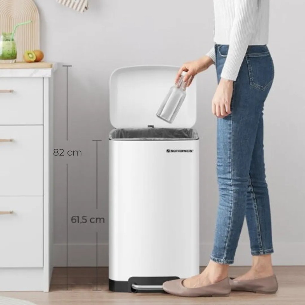 Coș de gunoi cu închidere lentă SLOW, 30L, alb SongmicsHome