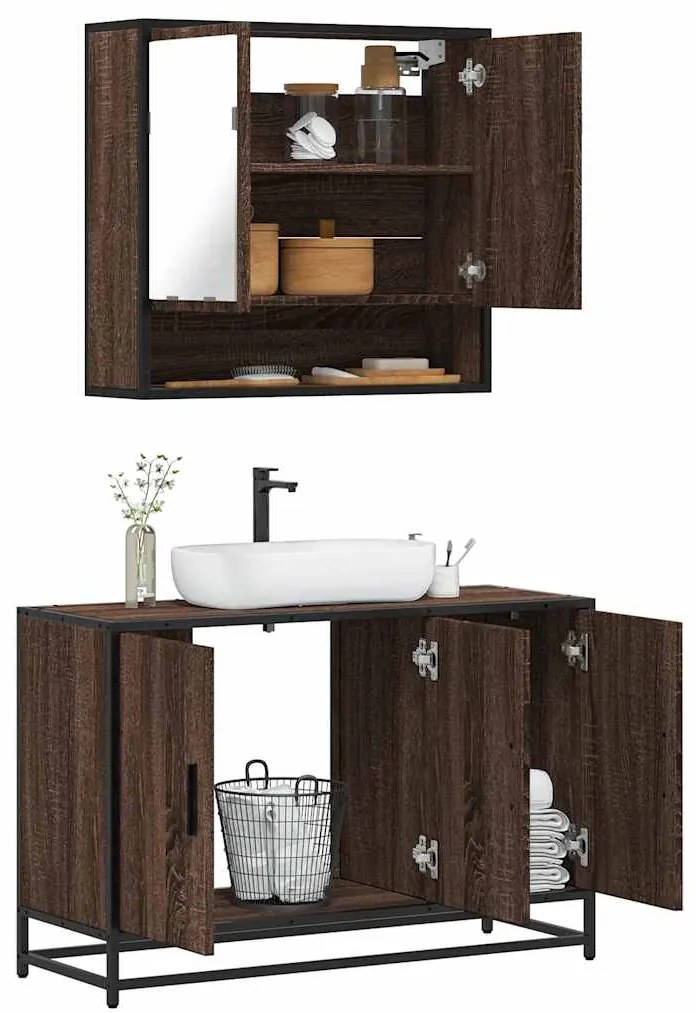 vidaXL Set mobilier de baie, 2 piese, stejar maro, lemn prelucrat