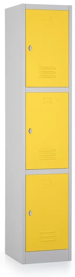 Dulap metalic - 3 cutii, 38 x 45 x 185 cm, blocare, galben - ral 1023