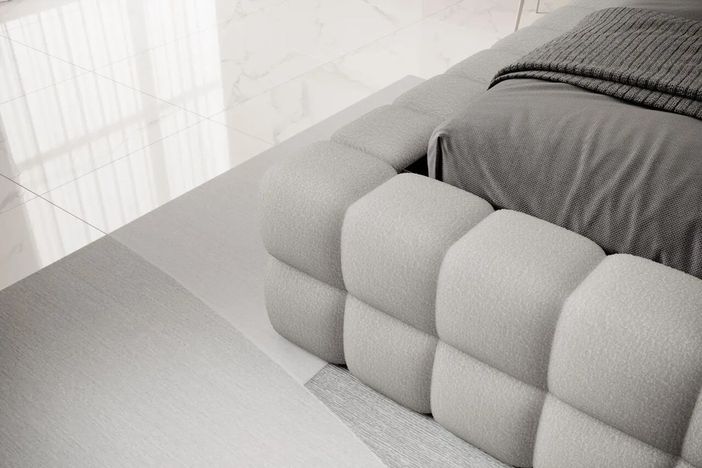 Pat tapitat cu somiera si lada depozitare, 160x200 cm, ELTAP, BE-DIZ-MET-04ROY, Dizzle, metal/poliester, gri