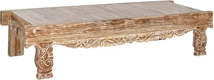 Măsuță de cafea dreptunghiulară din lemn de tec reciclat sculptat manual, natur, finisaj patinat, 45 x 200 x 70 cm, „Caldera” – Ethnic Collections