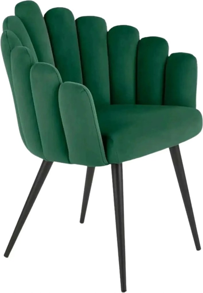 Scaun tapitat K410, verde/negru, stofa catifelata/metal, 65x62x85 cm