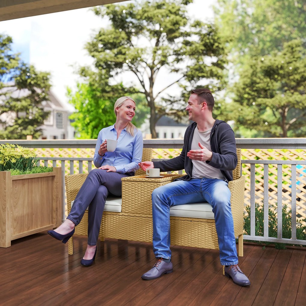 Outsunny Canapea Rattan Extensibilă, Depozitare Kaki | Aosom Romania