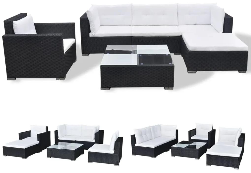 42102 vidaXL Set mobilier de grădină cu perne, 6 piese, negru, poliratan
