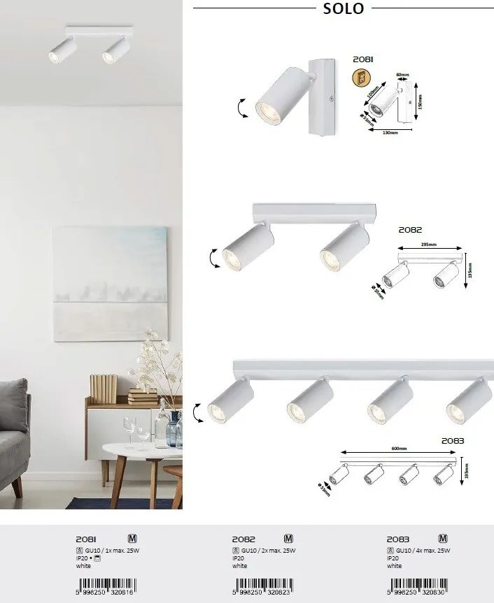 Aplica cu spot directionabil design modern SOLO alb