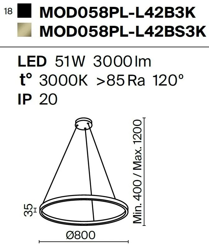 Lustra LED suspendata design modern Rim negru 80cm, 3000K