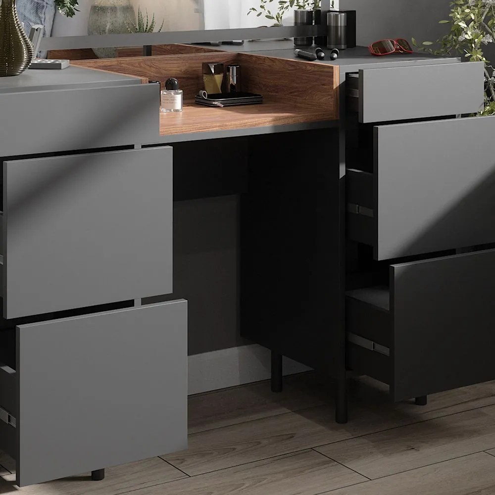 SEG216 - Set Masa toaleta 120 cm cosmetica machiaj, oglinda cu LED, masuta vanity cu sau fara scaun - Gri Antracit - Maro