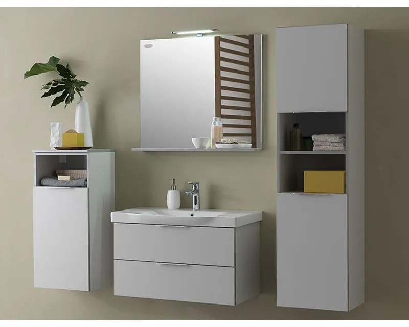 Oglinda cu polita, Kolpasan, pentru mobilier Lana, 65 cm, gri-deschis