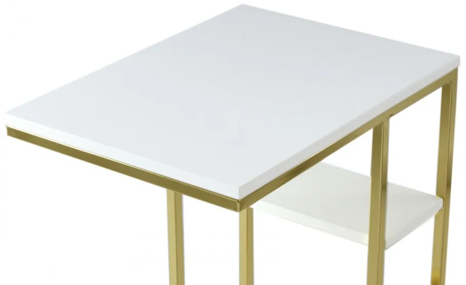 Masuta de cafea dreptunghiulara din metal cu spatiu de depozitare Lucilla 48x35x60 cm alba/aurie