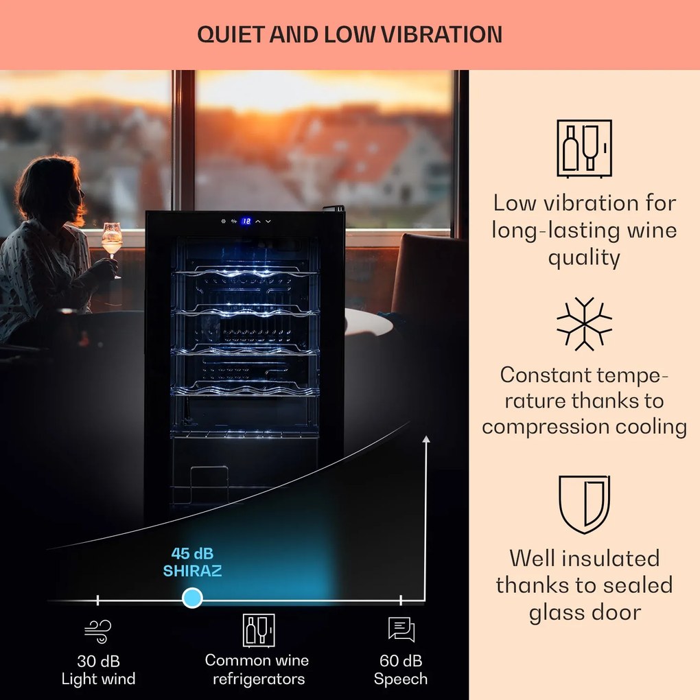 Klarstein Shiraz 24 Uno, vinotecă, 67 l, 24 de sticle, tactilă, 5 - 18 °C, neagră