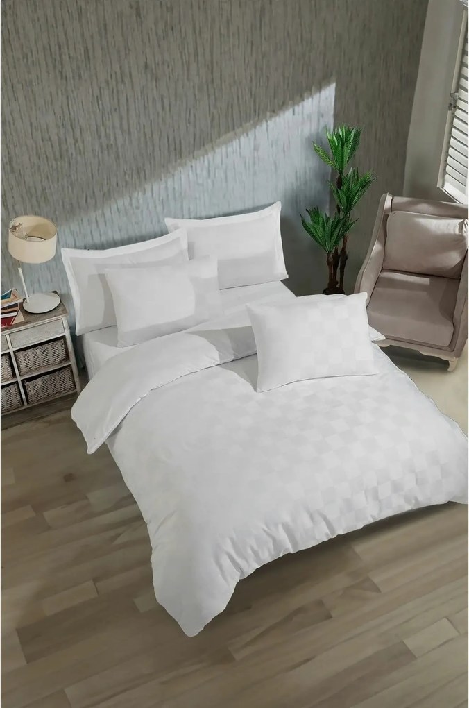 Set lenjerie pat KARELI SATEN, alb, bumbac/poliester, 200x220 cm, cu c