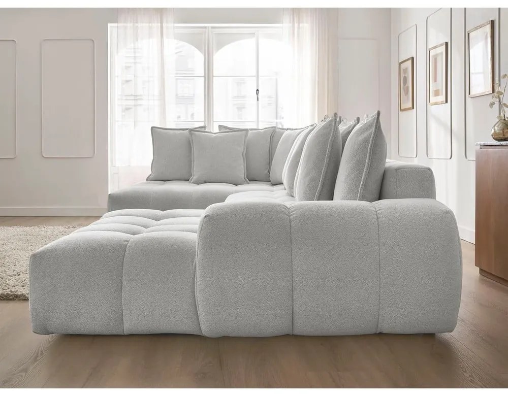 Colțar gri deschis extensibil/cu spațiu de depozitare cu tapițerie din chenille (cu colț pe partea stângă/în formă de "U") Everest – Bobochic Paris