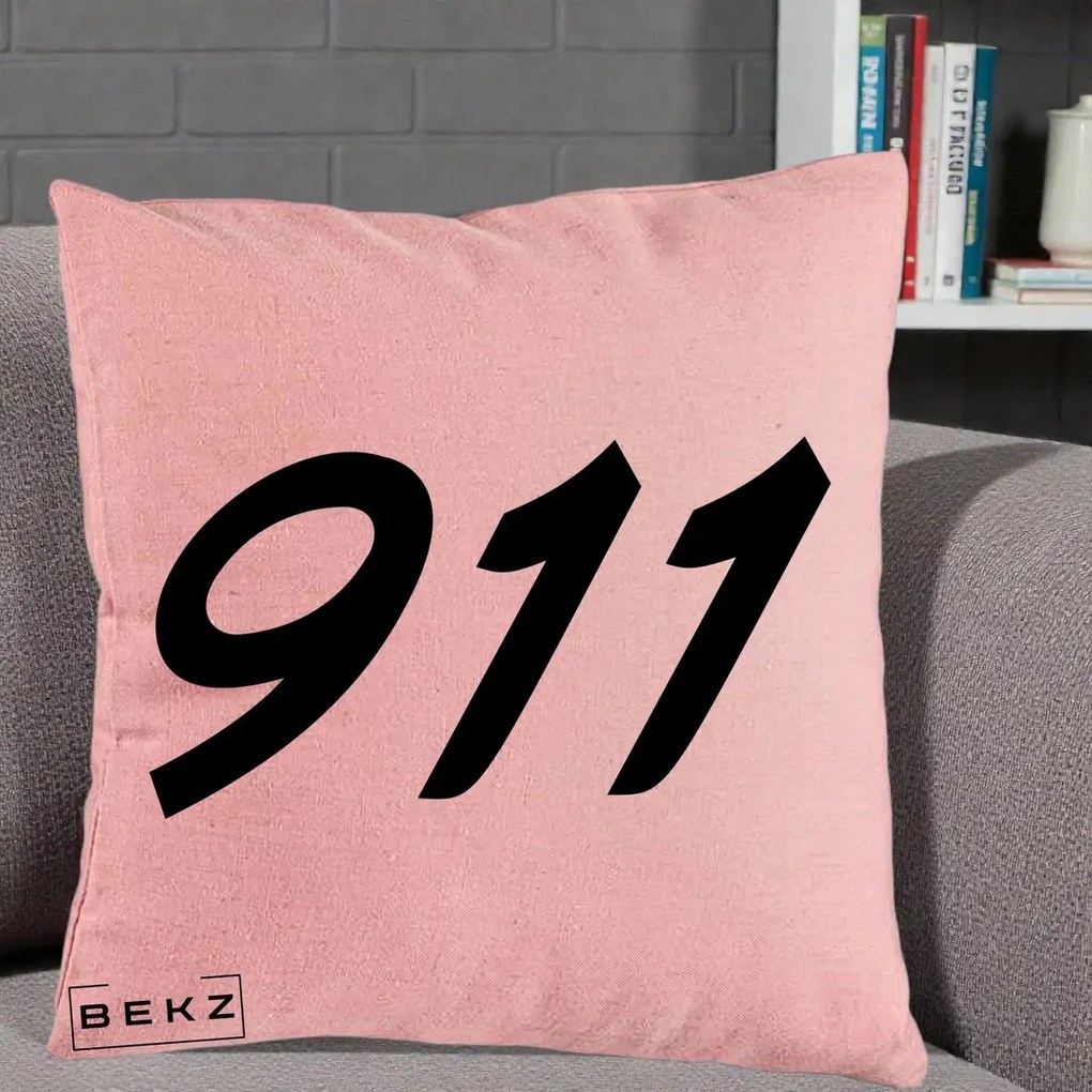 Perna Personalizata 911 Bold, 40x40 cm, Roz, Husa Detasabila, Perna Inclusa, BEKZ®